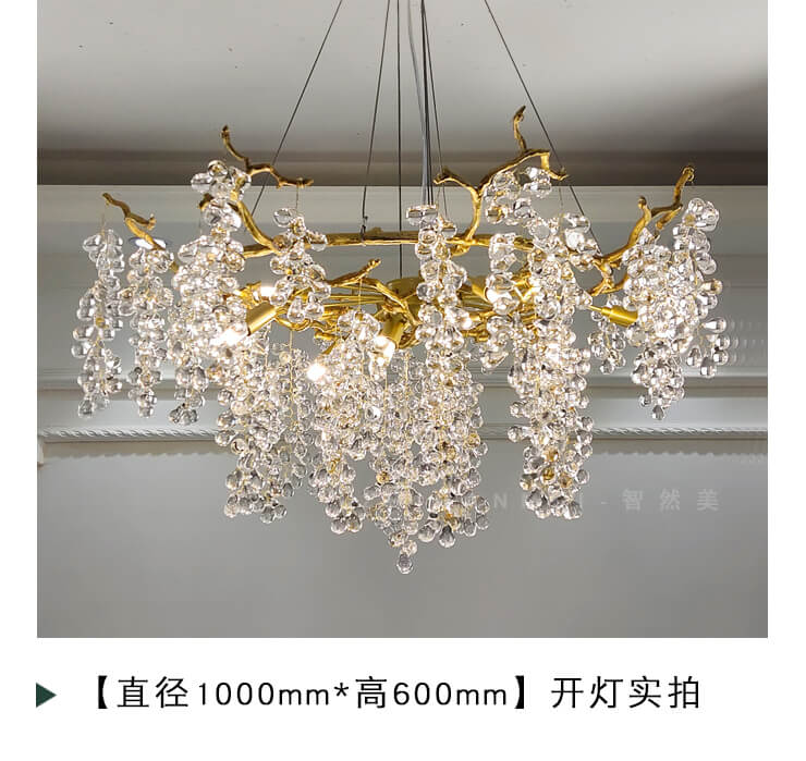 Post-Modern Full Copper Grape Water Drop Crystal Chandelier