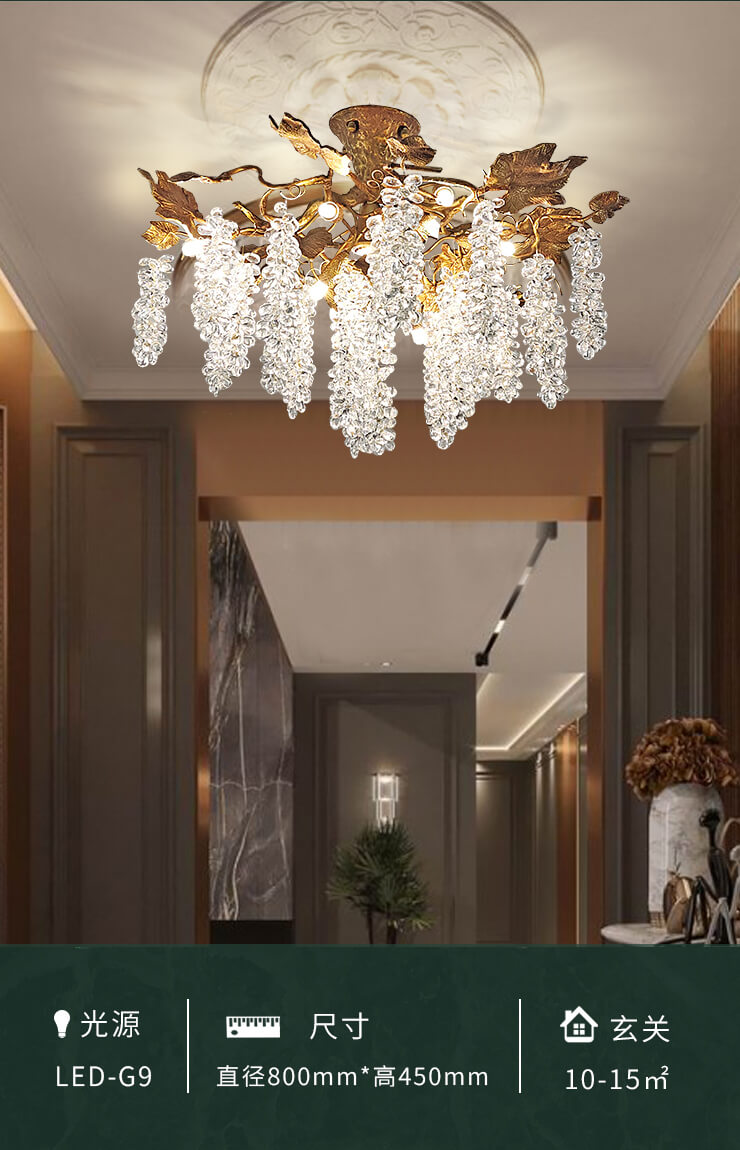 Modern Designer Full Copper Crystal Grape Chandelier