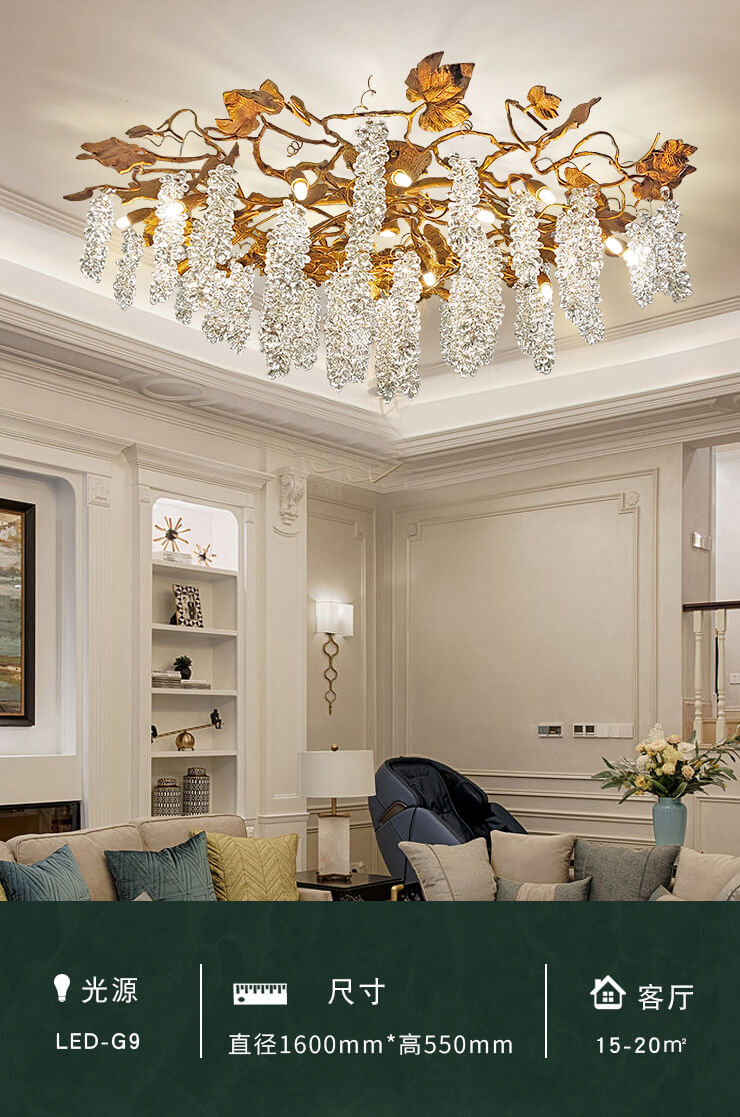 Modern Designer Full Copper Crystal Grape Chandelier