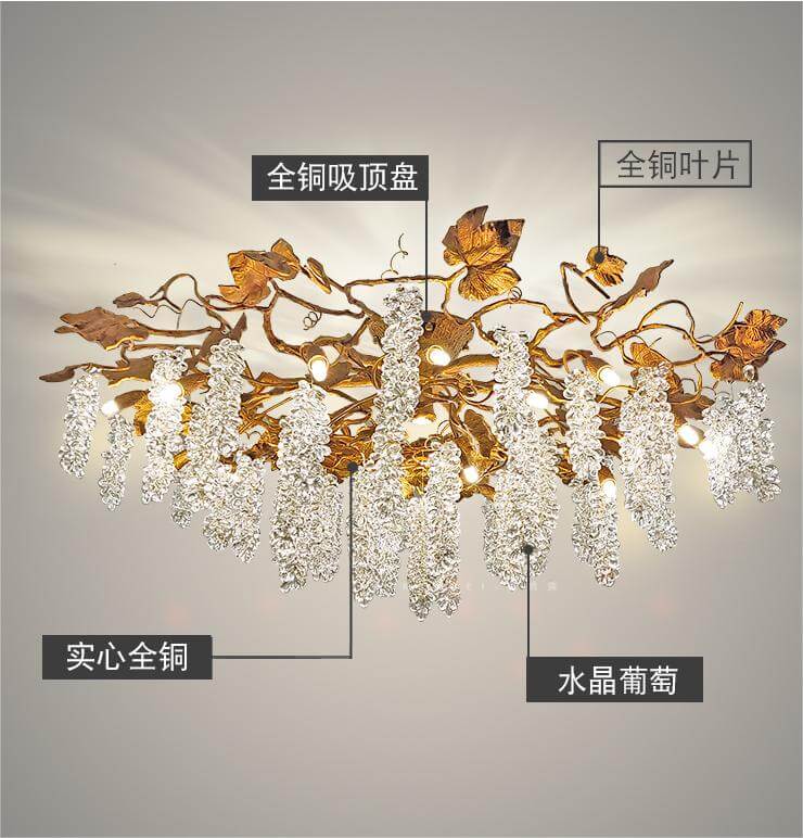 Modern Designer Full Copper Crystal Grape Chandelier