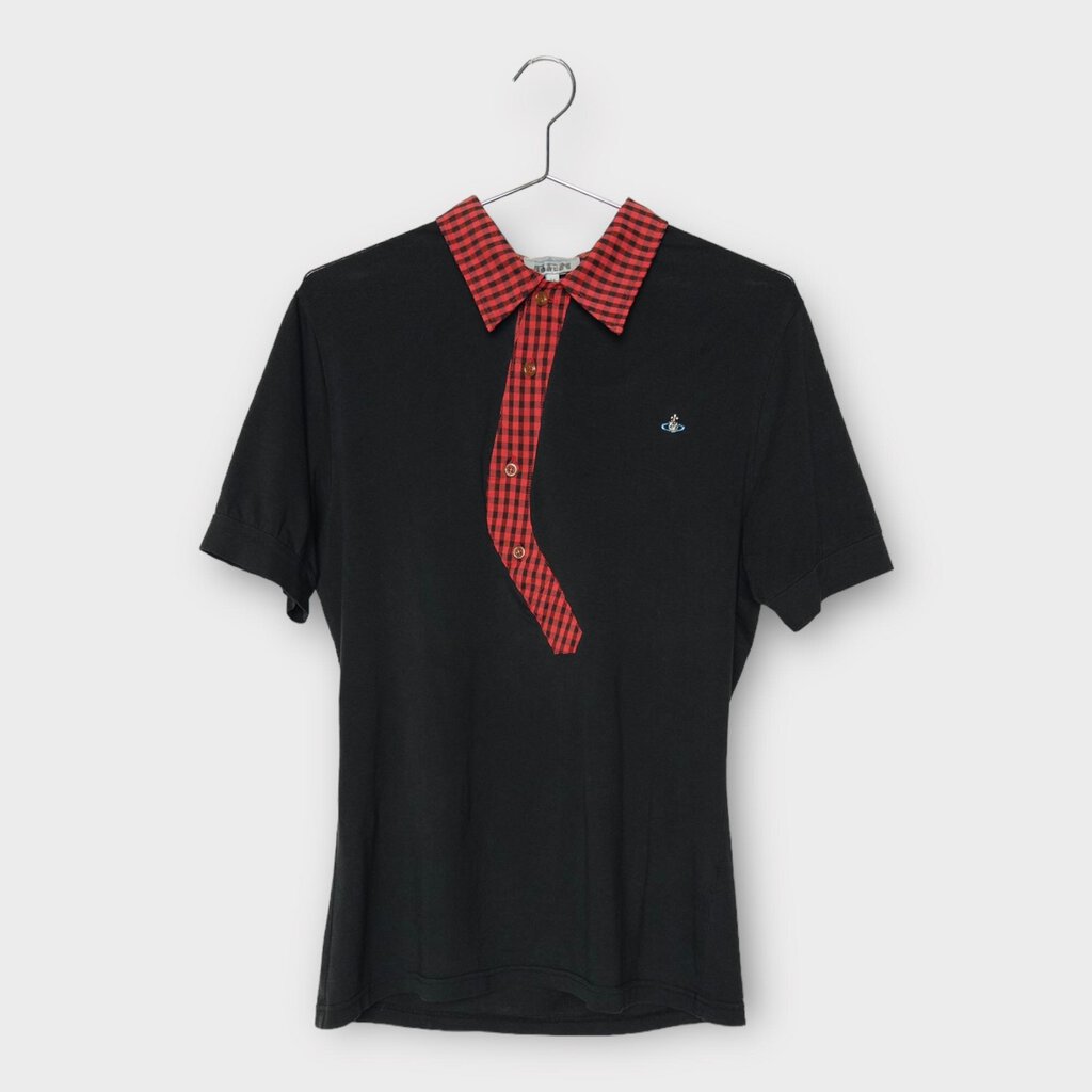   Black & Red Warped Collar Polo Shirt