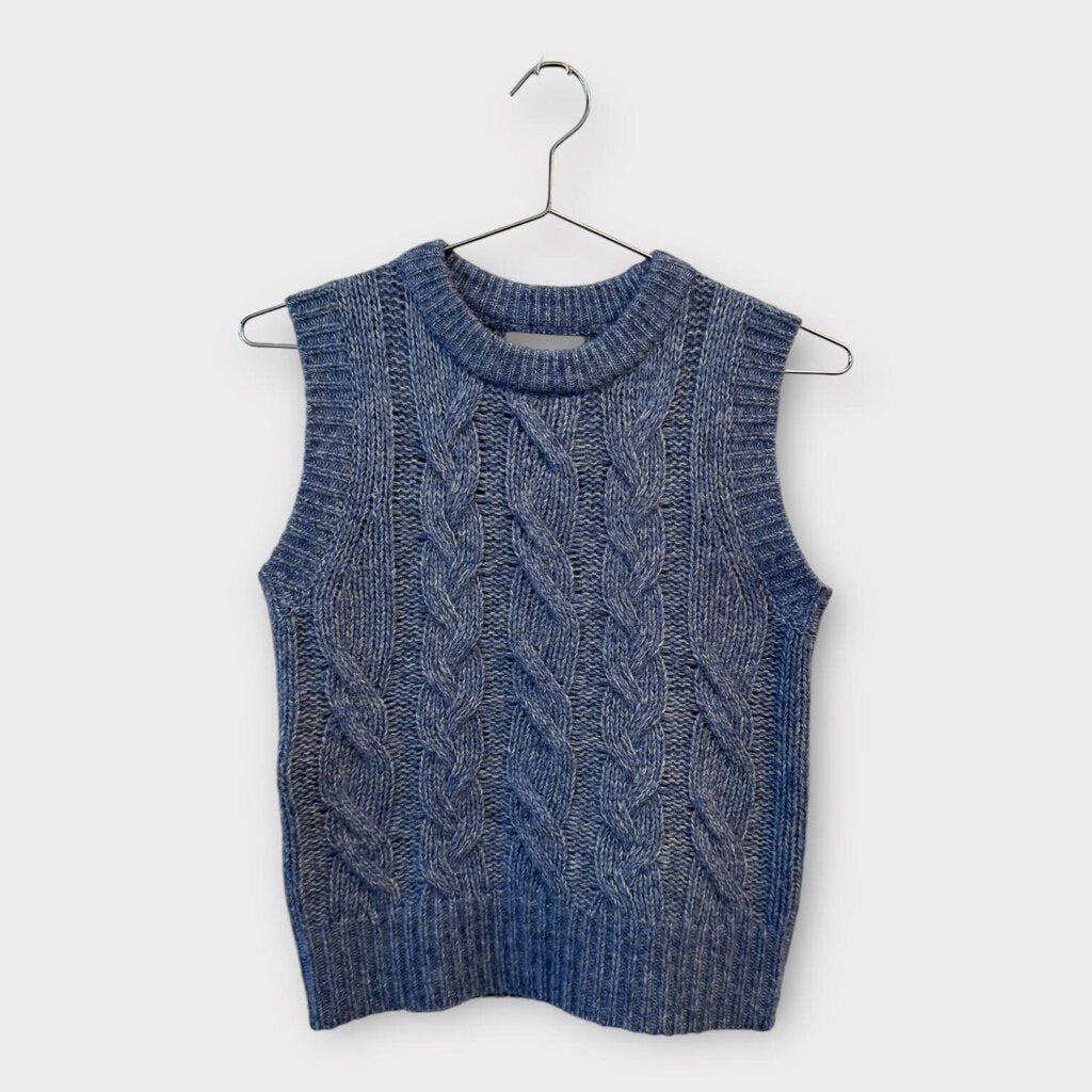   Blue Wool & Cotton Marle Cable Knit Vest