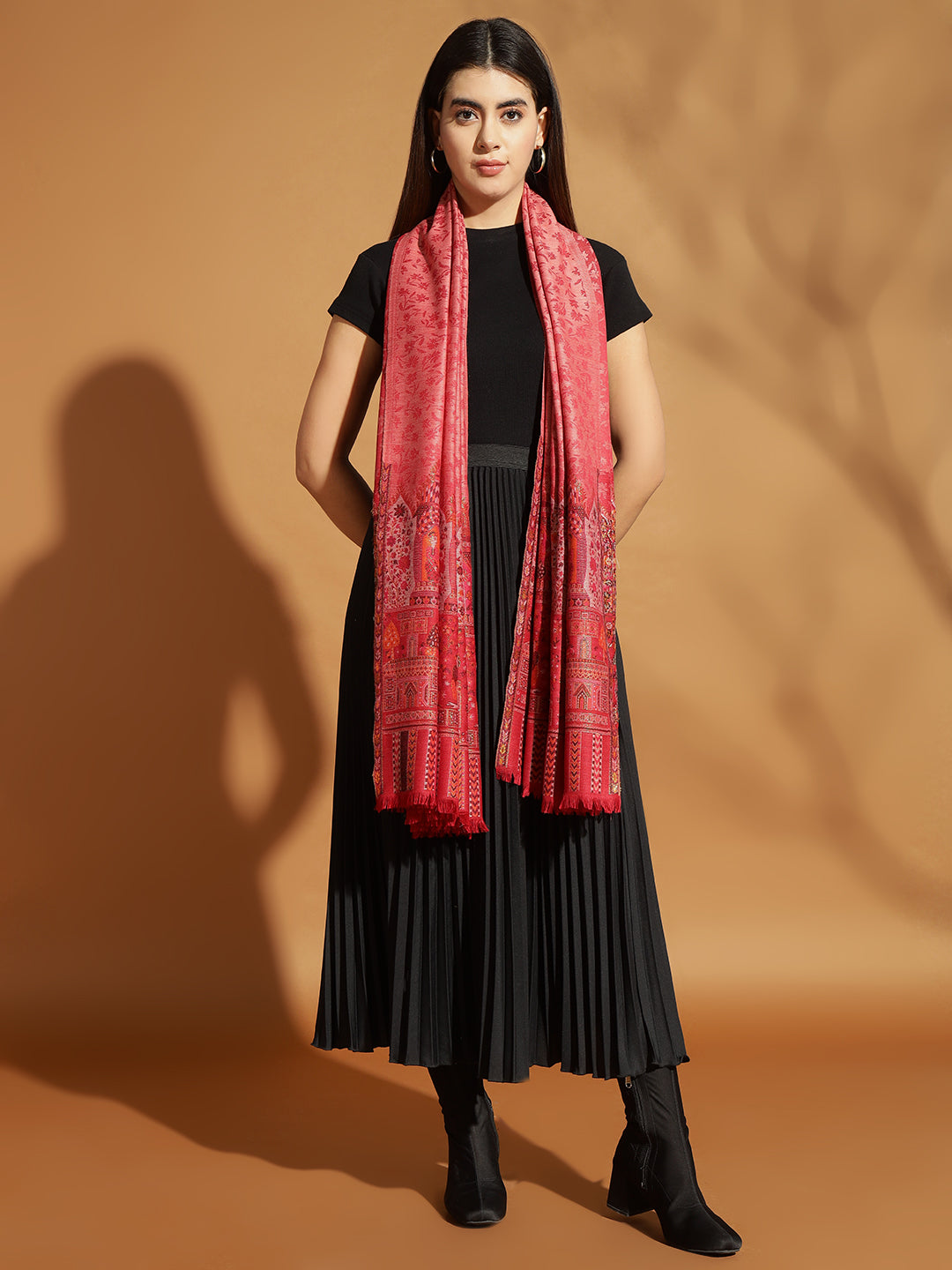 Kani Weave Pure Wool Shawl with Royal Darbar Motifs Borders | Maroon