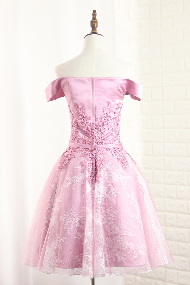 A Line Lace Homecoming Dresses Off The Shoulder With Applique And Sash