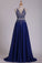 2022 Scoop Prom Dresses A Line With Applique & Beads Sweep Train Chiffon