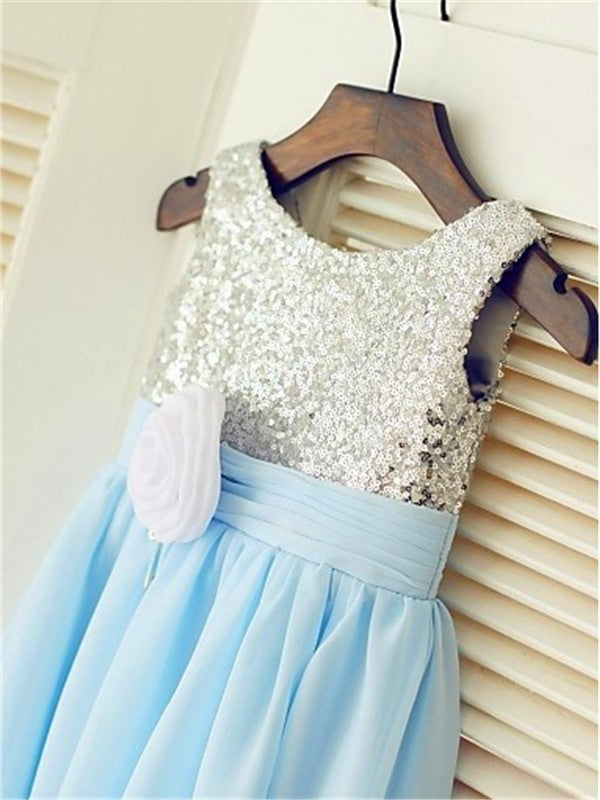 A-line/Princess Scoop Sleeveless Sequin Tea-Length Chiffon Flower Girl Dresses DEP0007813