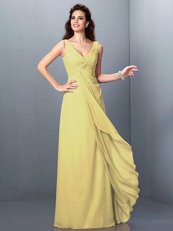 A-Line/Princess Straps Pleats Sleeveless Long Chiffon Bridesmaid Dresses DEP0002855