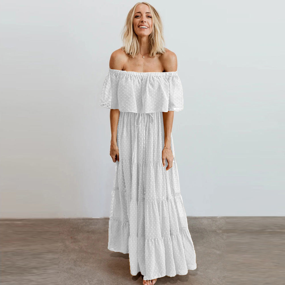 off shoulder white bohemian dress