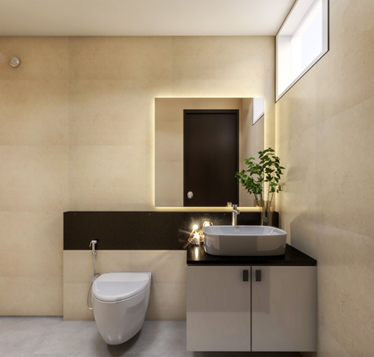Artistic bathroom design featuring unique fixtures and creative lighting.
