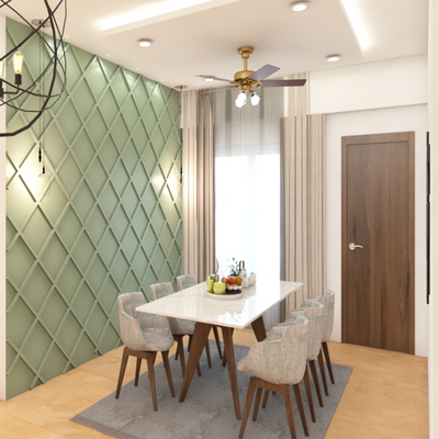 Modern dining area with sleek furniture and minimalist decor.