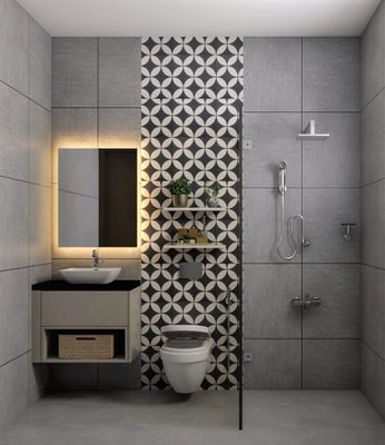 Compact and functional bathroom design with smart storage solutions.