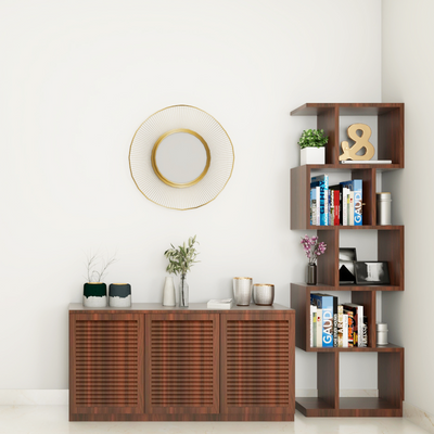 Welcoming foyer featuring a rustic console table and decorative mirror.