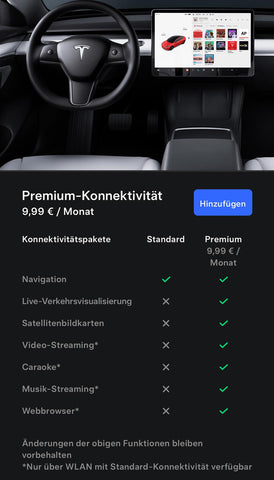 Tesla Premium Konnektivität Funktionen