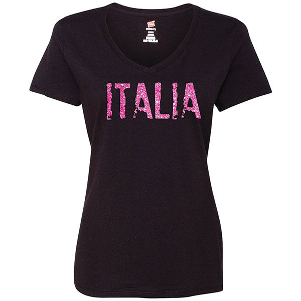 SPLB904-Ladies Black Capri Sweatpants Distressed Italia Pink Glitter – The Italian  American Connection