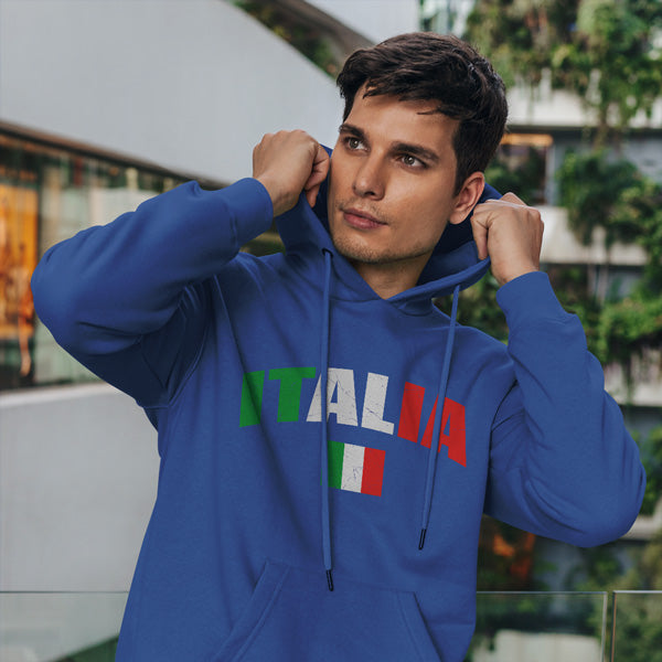 HSAB405-Adult Distressed Italia Badge Hoodie Connection Italian American (Black) Sweatshirt The –