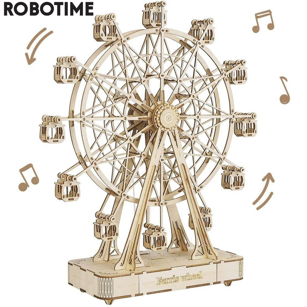 Robotime Rotatable 3d Wooden Ferris Wheel Puzzle Music Box