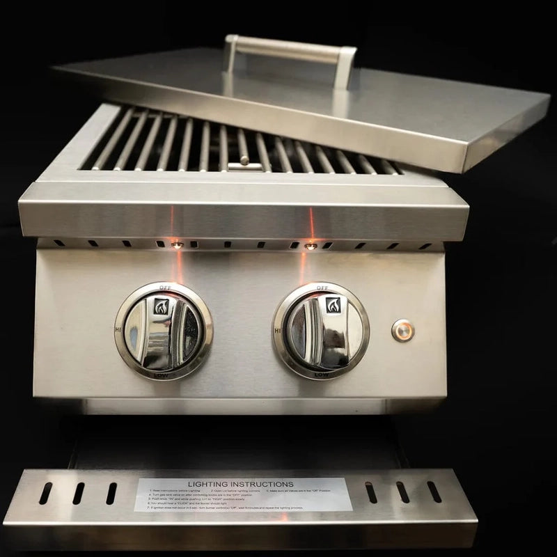 KoKoMo KO-BAK2BG double side burner with protective stainless steel lid open