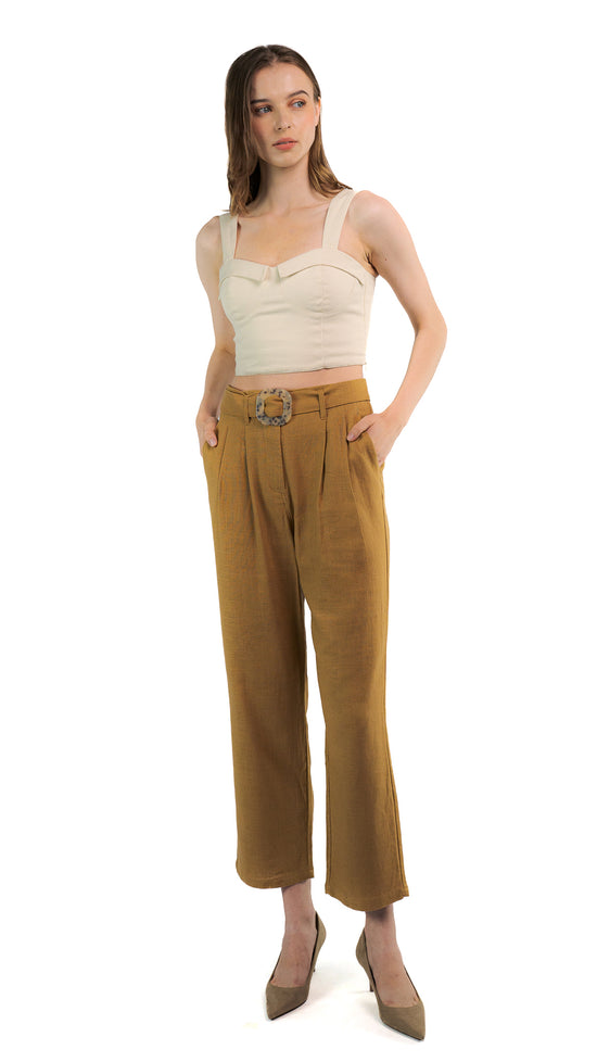 Cathalem Womens Casual Pants Linen Women's Belt Less High Waisted