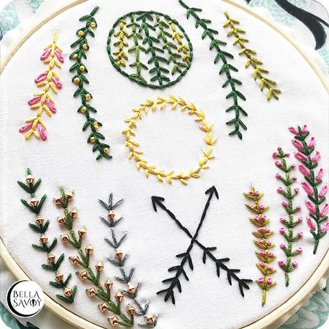 embroidery hoop with fern stitch designs