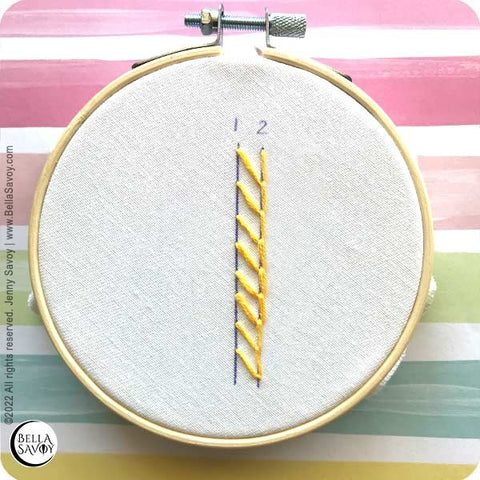 Straight feather stitch in yellow