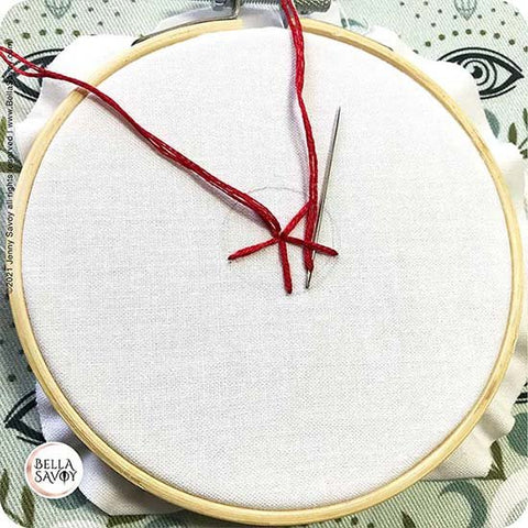 blunt end of needle weaving thread through straight stitches