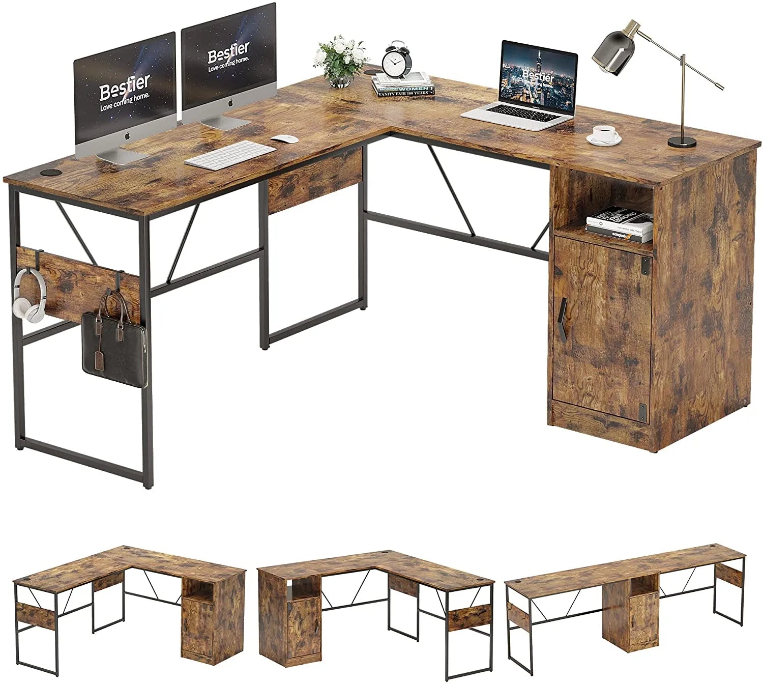 L-Shaped Computer Desk with Storage Cabinet