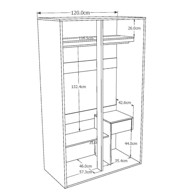 Sigma 2-Door 1.2m Sliding Wardrobe – Levels Living