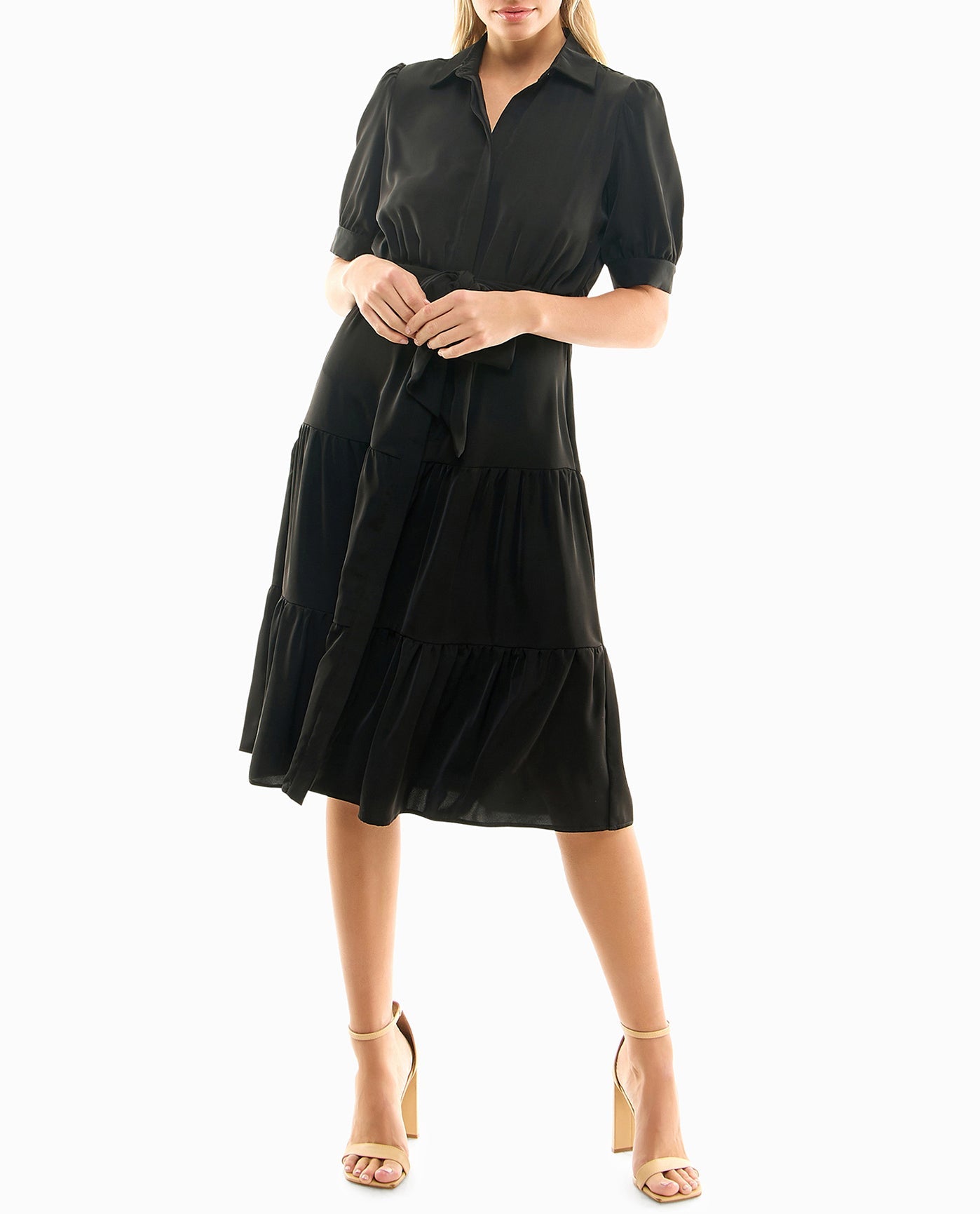 Women's Nicole Miller Designer Audrey Silk Long Sleeve Shirt Dress