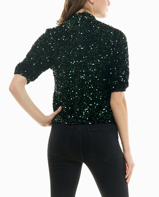 Women's Nicole Miller Designer Nora Sequin Button Front Shirt