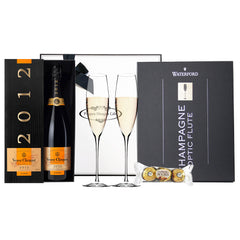 a hamper to toast to the retiree with champagne and crystal flutes