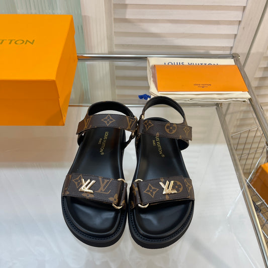 Louis Vuitton LV Sunset Comfort Flat Sandal, Black, 37.5