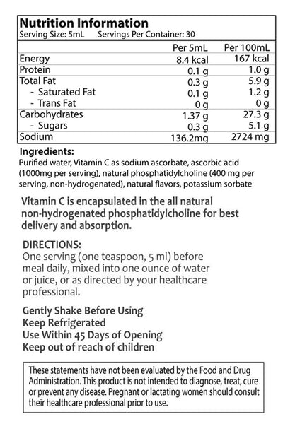 vegielight liposomal vitamin c nutritional information