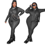 Aovica Plus Size Women Clothing Streetwear Sexy Long Sleeve Jumpsuit One Piece Outfits Rompers Jumpsuit Black