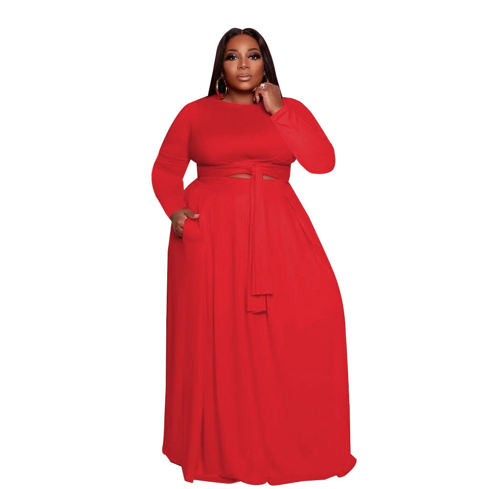 Aovica Plus Size Set 2 Piece Sets Sexy Womens Outfits Fall Workplace Leisure Pure Color Tall Waist Long Sleeve
