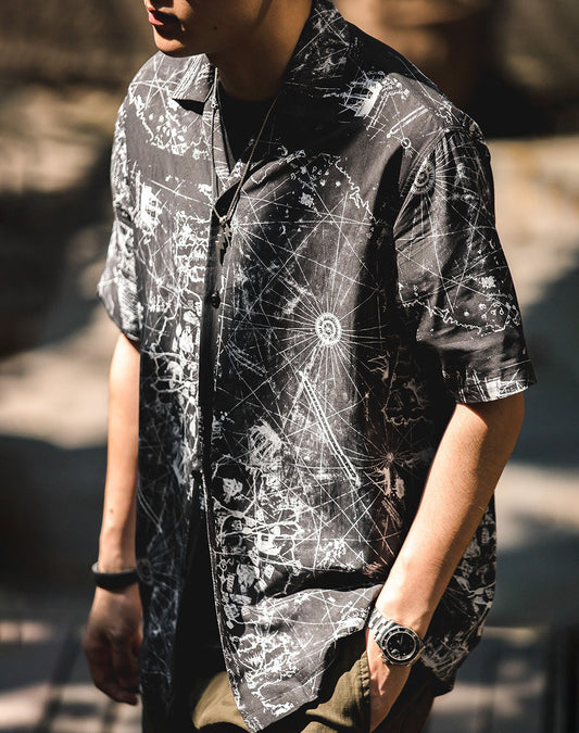Workwear Retro Tiger Hawaiian Printed Men's Shirt - Black / S