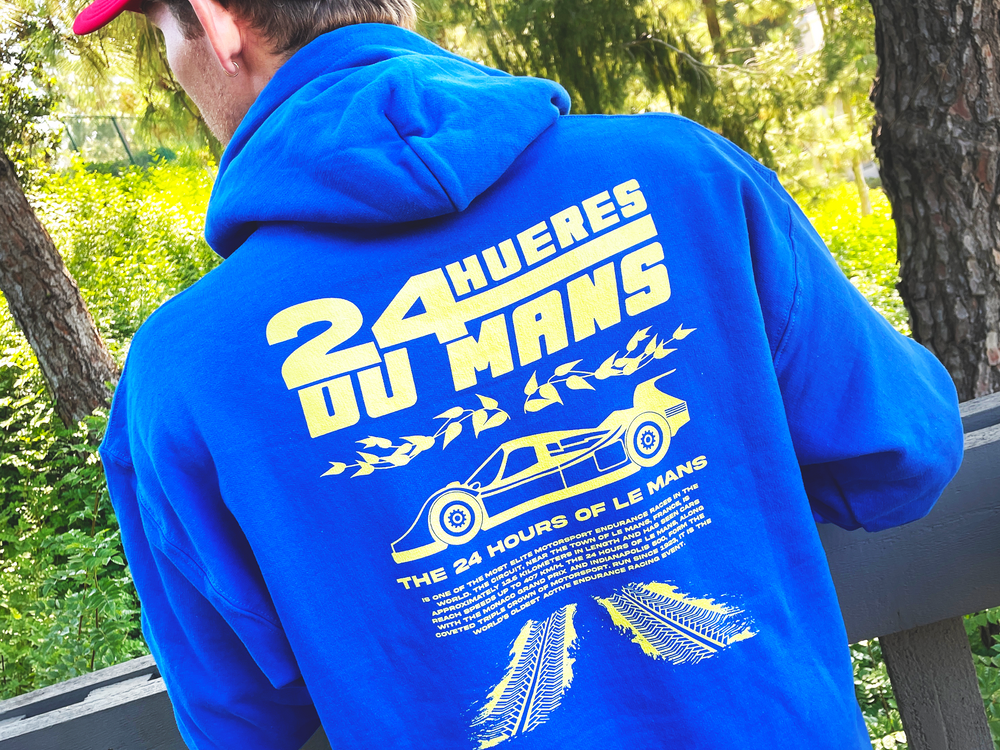 24 hours le man 24 hueres du mans hoodie sweatshirt blue lights out motorsport apparel back 2.png