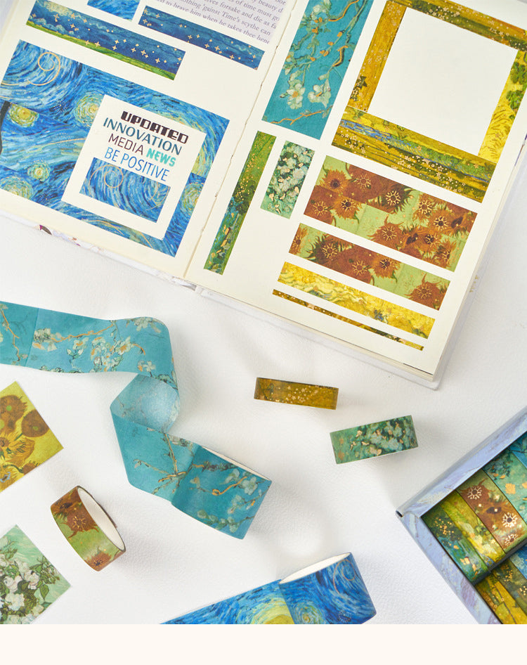 18 Rolls Foil Washi Tape Set - Butterfly, Van Gogh, Floral Print, Geometric
