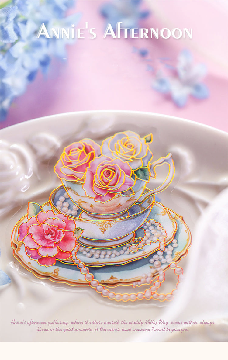 1Afternoon Tea and Flower Holographic Hot Stamping PET Stickers