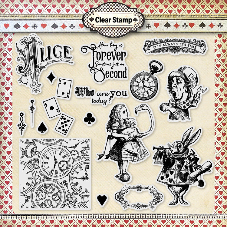 Alice in Wonderland Clear Silicone Stamps - Characters, Text - Stamprints