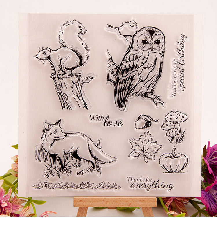 1Animal Clear Silicone Stamp - Owl, Squirrel, Fox