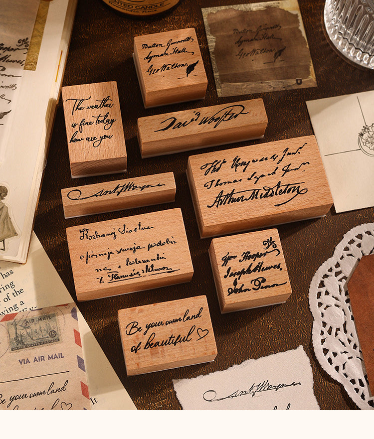 1Artistic Font Series Retro English Wooden Rubber Stamp Set