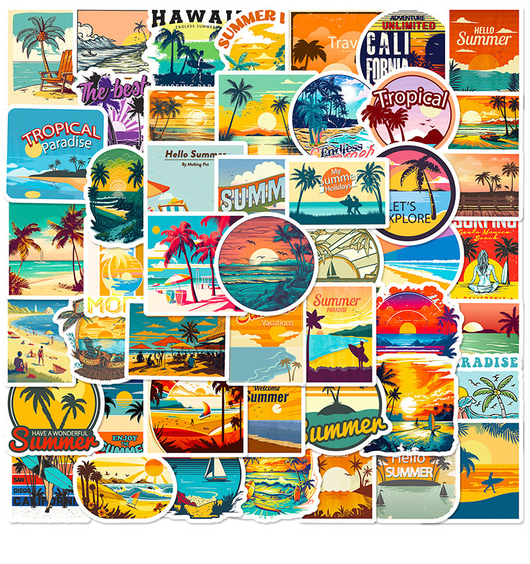 1Beach Vacation Travel Vinyl Stickers
