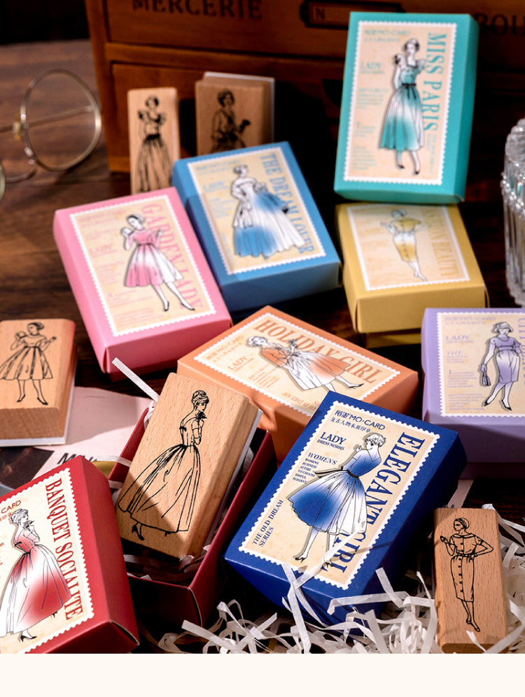 1Beauties in Old Dreams Retro Characters Wooden Rubber Stamp