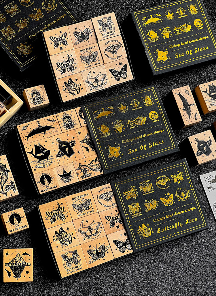1Butterflies & Starry Seas Wooden Rubber Stamp Set