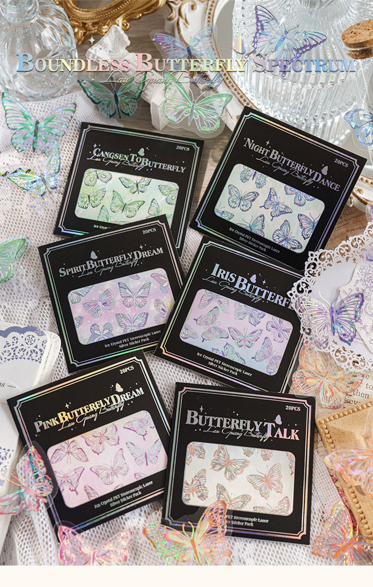 1Butterfly Holographic Hot Stamping Silver PET Stickers