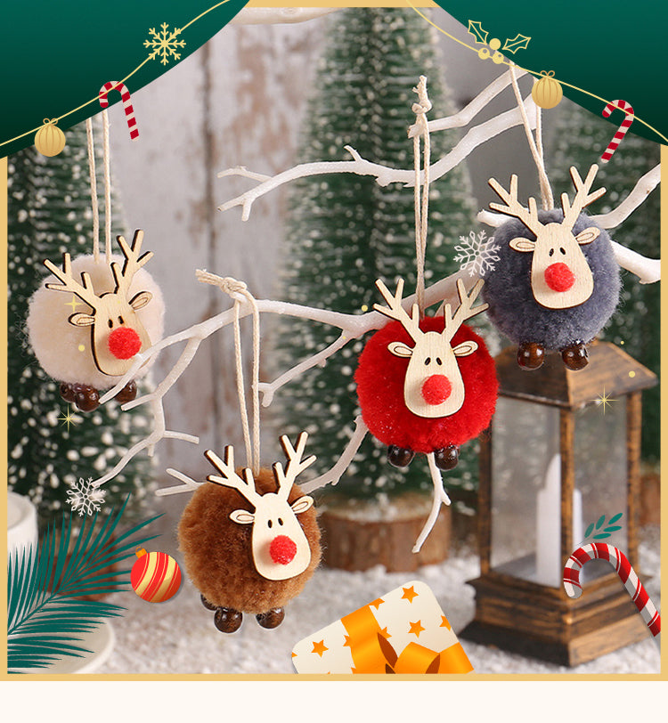 1Cartoon Christmas Deer Pom Pom Pendant