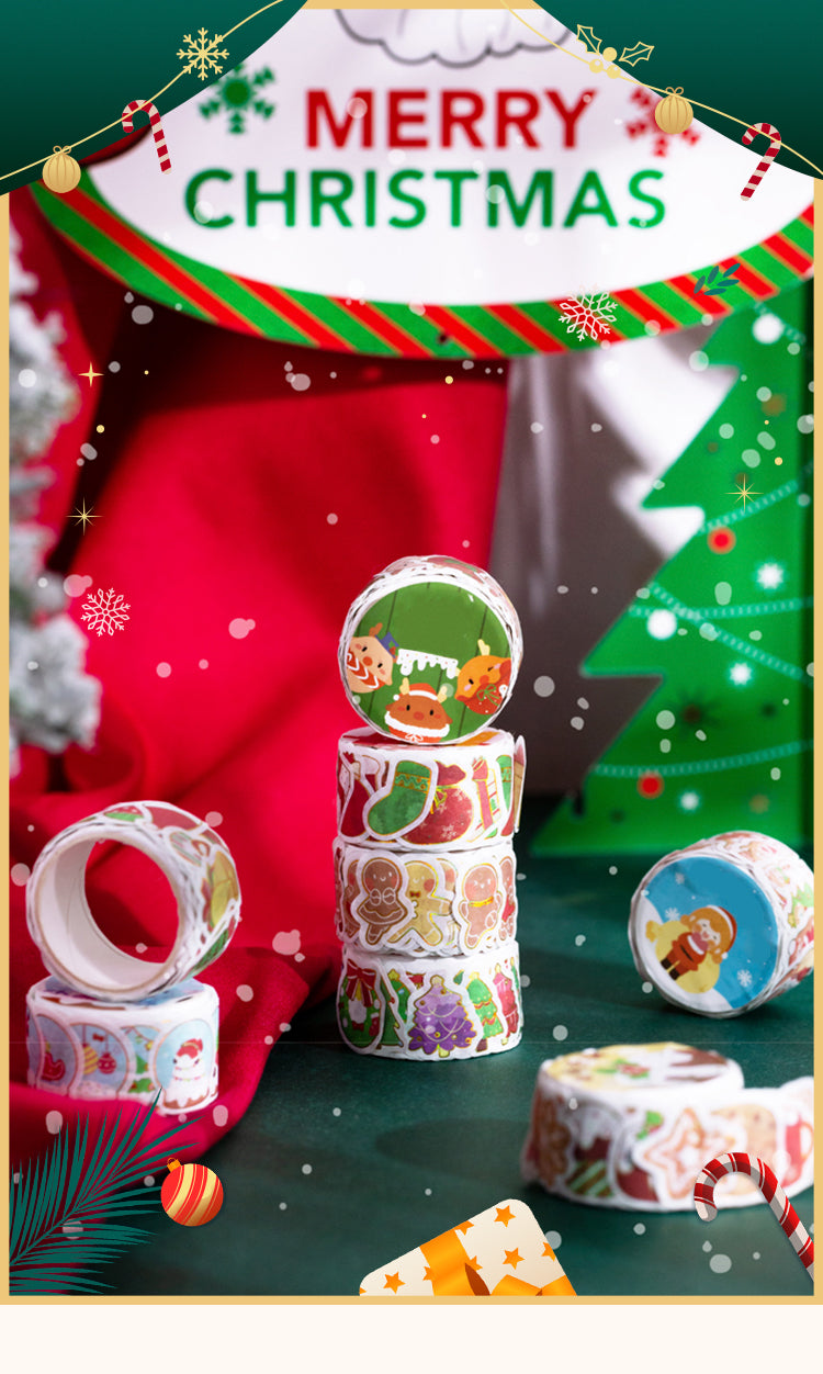 1Christmas Cartoon Washi Stickers - Reindeer, Girl, Food, Tree, Snow