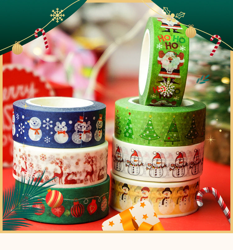 1Christmas Cartoon Washi Tape - Ornaments, Snowflake, Snowman, Tree, Words