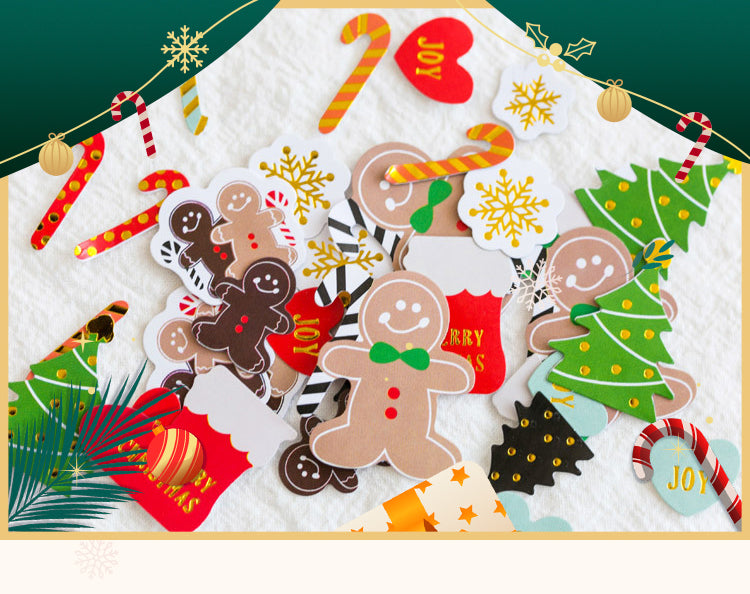 1Christmas Gold Foil Stickers - Santa Claus, Gingerbread Man, Snowman