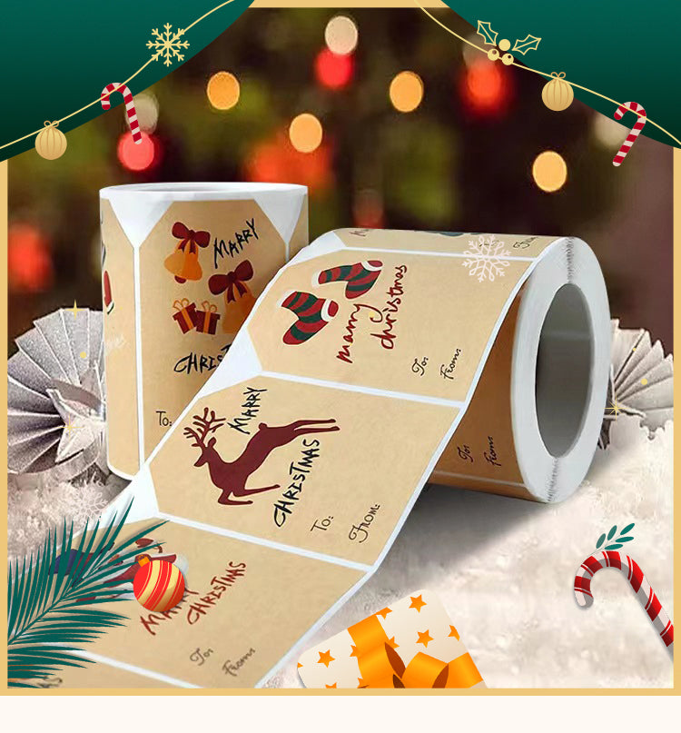 1Christmas Kraft Stocking Snowman Reindeer Sticker